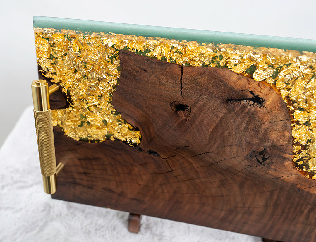 Walnut & Layered Resin Art Centerpiece (Forest)