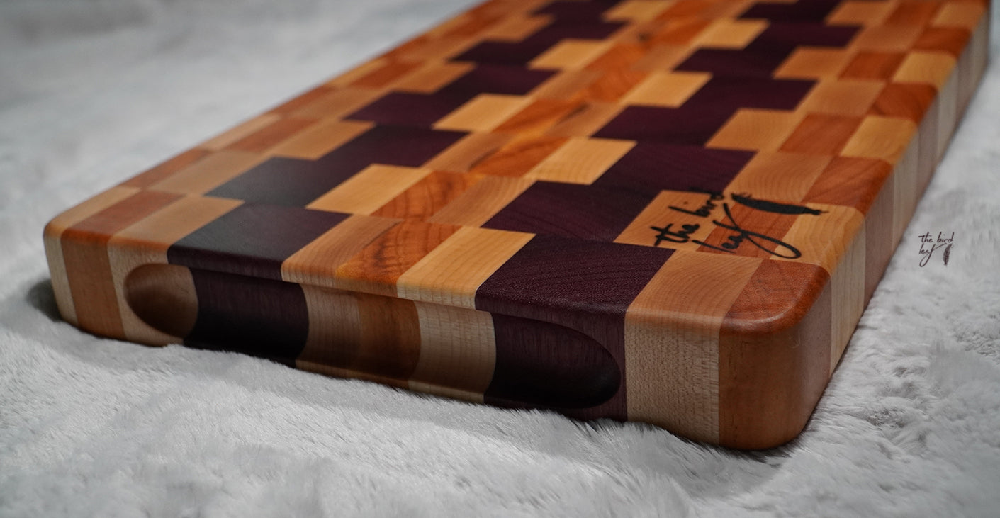Purpleheart and Maple Curved inlay cutting board — The Workshop